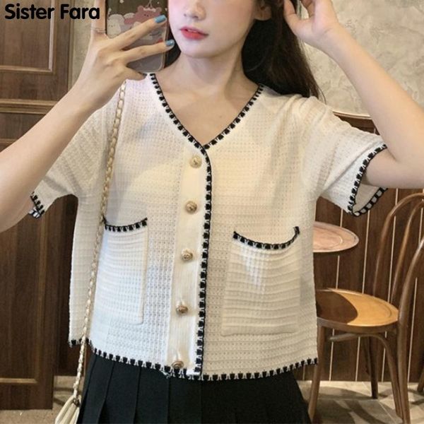 women's blouses & shirts sister fara chic knit shirt summer clothing 2021 v-neck single breasted short sleeve blouse female casual card, White
women's blouses & shirts sister fara chic knit shirt summer clothing 2021 v-neck single breasted short sleeve blouse female casual card, White