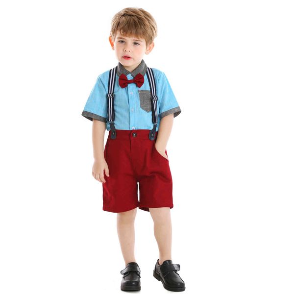 summer new boys' short sleeve shirt splicing contrast lapel strap pants gentleman bow tie 61 children's wear, White
summer new boys' short sleeve shirt splicing contrast lapel strap pants gentleman bow tie 61 children's wear, White