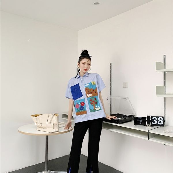 women's two piece pants childlike pockets blue hawaiian shirt women short sleeve button up summer 2021 fashion designer blouse, White
women's two piece pants childlike pockets blue hawaiian shirt women short sleeve button up summer 2021 fashion designer blouse, White