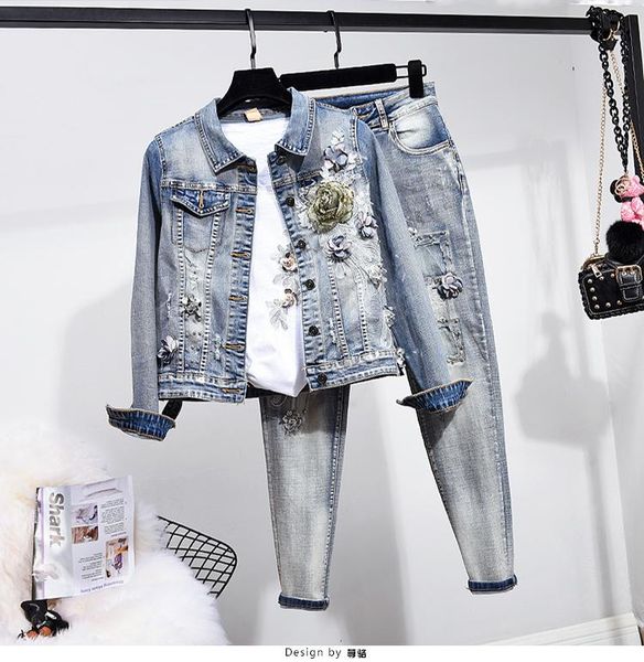 women's tracksuits denim set european style 2021 spring autumn fashion short embroidered flower jacket stretch jeans twopiece, Gray
women's tracksuits denim set european style 2021 spring autumn fashion short embroidered flower jacket stretch jeans twopiece, Gray