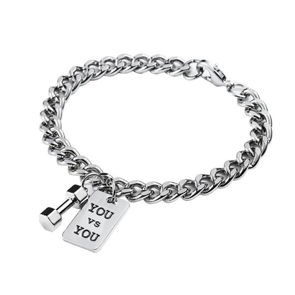 link, chain stainless steel vintage bodybuilding dumbbell men punk rock bracelet bangle dog tag jewelry gift for him, Black
link, chain stainless steel vintage bodybuilding dumbbell men punk rock bracelet bangle dog tag jewelry gift for him, Black