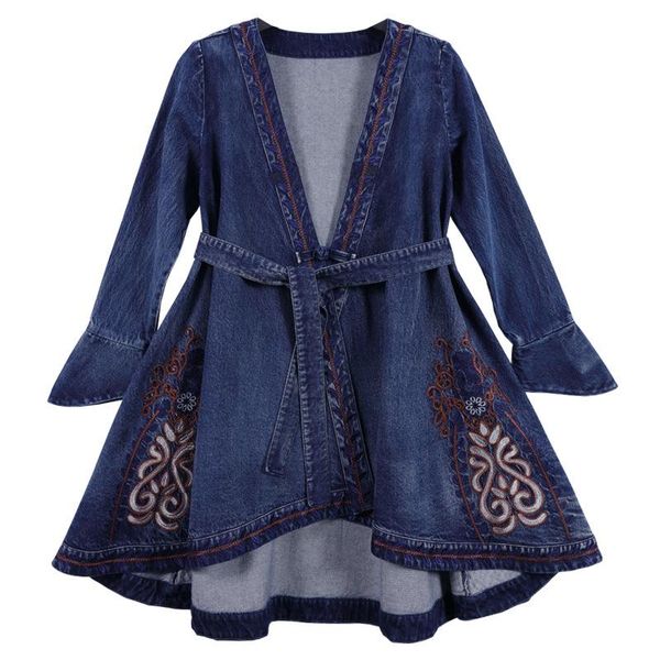 women's trench coats women embroidery floral vintage denim with belt autumn blue v-neck irregular long sleeve cardigan female, Tan;black
women's trench coats women embroidery floral vintage denim with belt autumn blue v-neck irregular long sleeve cardigan female, Tan;black