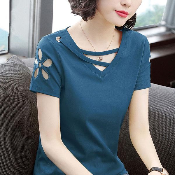 women's t-shirt short-sleeved hollow out v-neck black shirt summer loose wear woman tshirts mujer camisetas, White
women's t-shirt short-sleeved hollow out v-neck black shirt summer loose wear woman tshirts mujer camisetas, White