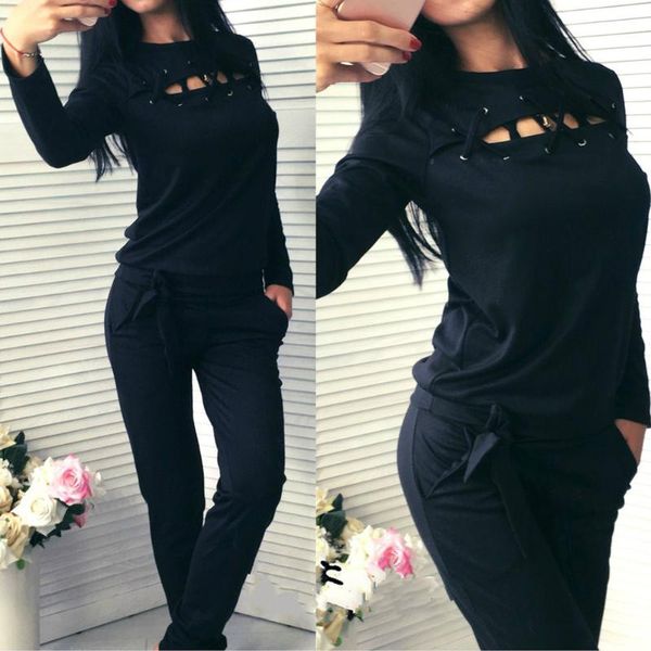 summer 2pcs women tracksuits cut out lace up sweatshirt pants solid color sport outfit casual suit sportswear, Gray
summer 2pcs women tracksuits cut out lace up sweatshirt pants solid color sport outfit casual suit sportswear, Gray