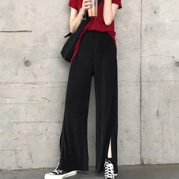 women's pants & capris black elegant high waist loose women 2021 summer elastic trousers office ladies split hem, Black;white
women's pants & capris black elegant high waist loose women 2021 summer elastic trousers office ladies split hem, Black;white