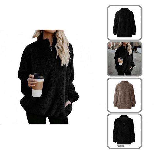 women's hoodies & sweatshirts fluffy sweatshirt simple zipper turtleneck lady coat long sleeve skin-touch jumper, Black
women's hoodies & sweatshirts fluffy sweatshirt simple zipper turtleneck lady coat long sleeve skin-touch jumper, Black