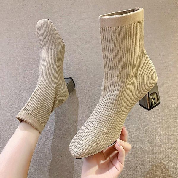 boots socks and spring autumn fashion woven pure color simple set feet square toe short tube ladies boots., Black
boots socks and spring autumn fashion woven pure color simple set feet square toe short tube ladies boots., Black