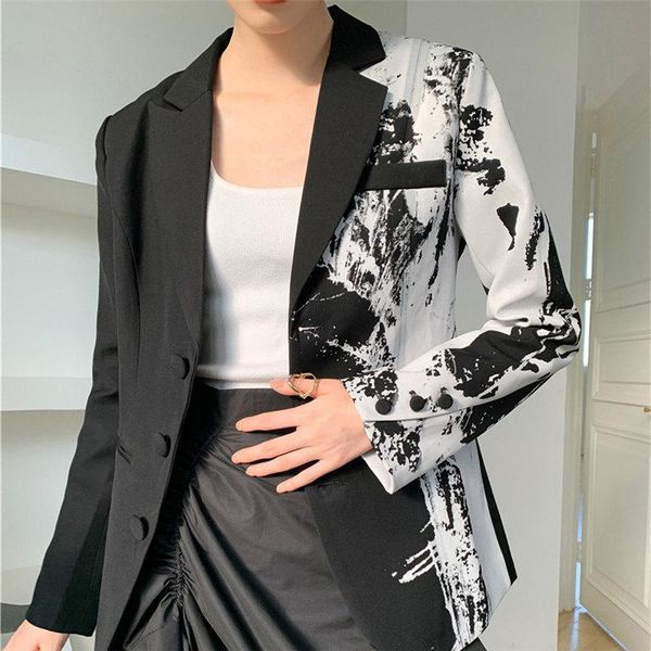 women's suits & blazers print patchwork blazer coat women loose fashion personality all match single breasted 2021 autumn suit, White;black
women's suits & blazers print patchwork blazer coat women loose fashion personality all match single breasted 2021 autumn suit, White;black