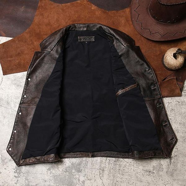 men's vests 2021 vintage brown men spring casual large size xxxl genuine cowhide russian short slim fit natural leather vest, Black;white
men's vests 2021 vintage brown men spring casual large size xxxl genuine cowhide russian short slim fit natural leather vest, Black;white