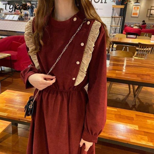 casual dresses long sleeve dress spring autumn ruffles rivets french preppy style chic elegant mid calf vintage students all-match vestidos, Black;gray
casual dresses long sleeve dress spring autumn ruffles rivets french preppy style chic elegant mid calf vintage students all-match vestidos, Black;gray