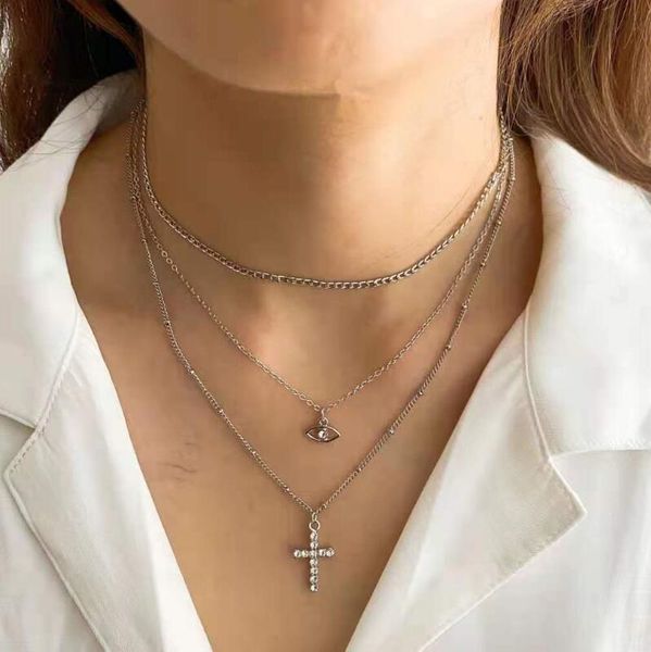 crystal cross necklaces for women girls evil eye pendants multilayer chain charm necklace fashion jewelry, Silver
crystal cross necklaces for women girls evil eye pendants multilayer chain charm necklace fashion jewelry, Silver