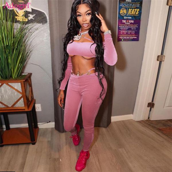 women's two piece pants adogirl velvet women tracksuit metal ring spaghetti straps off shoulder long sleeve crop skinny set, White
women's two piece pants adogirl velvet women tracksuit metal ring spaghetti straps off shoulder long sleeve crop skinny set, White