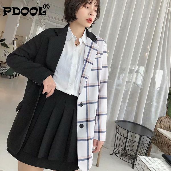 2021 autumn women office wear plaid patchwork sweet jacket long sleeve pockets female outerwear casual suit blazers, White;black
2021 autumn women office wear plaid patchwork sweet jacket long sleeve pockets female outerwear casual suit blazers, White;black