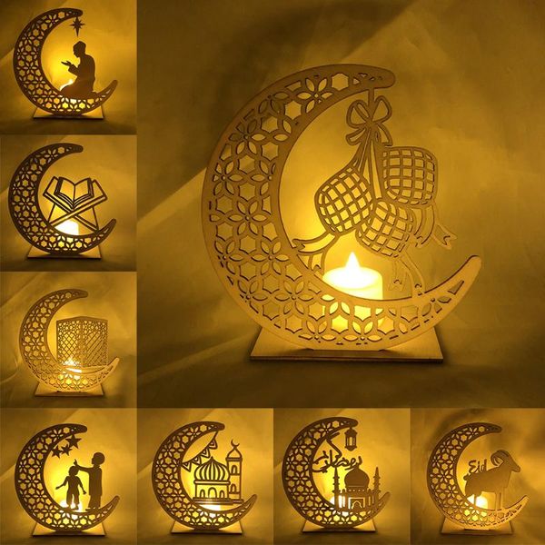 candle holders eid mubarak moon wood holder ramadan light decorations for home islamic muslim party