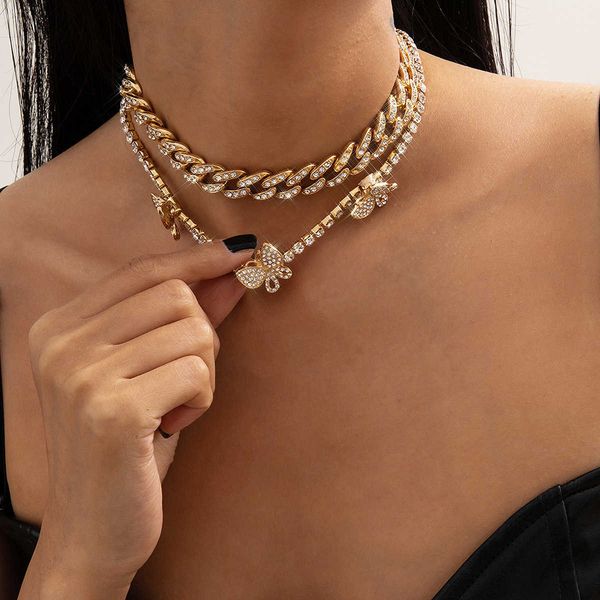 jewelry punk cuban claw chain multi-layer simple feminine temperament full diamond butterfly necklace set, Silver
jewelry punk cuban claw chain multi-layer simple feminine temperament full diamond butterfly necklace set, Silver