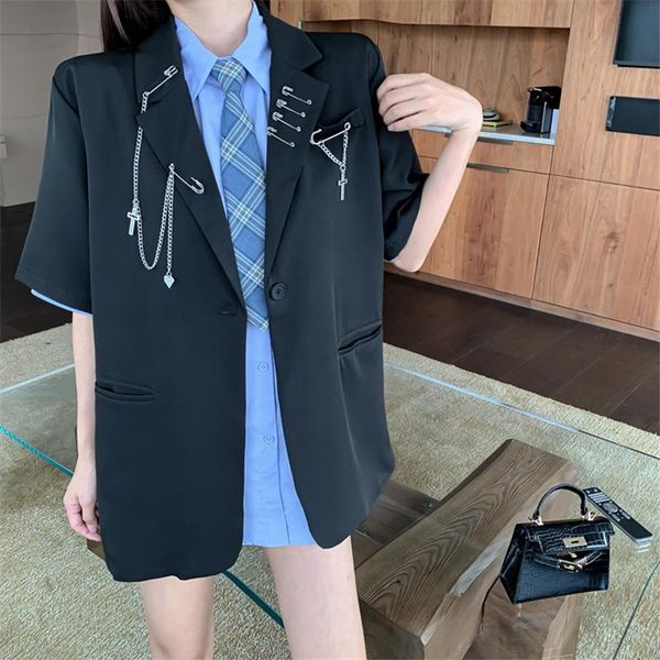 women's suits & blazers harajuku short sleeve oversize chain summer jacket 2021 korean style solid single-breasted pocket female coat, White;black
women's suits & blazers harajuku short sleeve oversize chain summer jacket 2021 korean style solid single-breasted pocket female coat, White;black