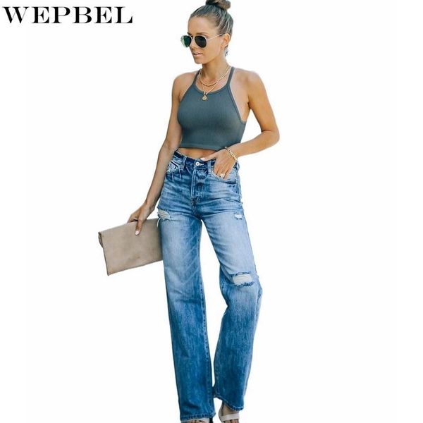 women's jeans wepbel fashion high waist women's casual solid color ripped summer button pocket wide-leg, Blue
women's jeans wepbel fashion high waist women's casual solid color ripped summer button pocket wide-leg, Blue