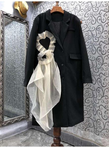 women's suits & blazers brand long blazer coat 2021 winter women notched collar sweetheart lace patchwork casual black outerwea, White;black
women's suits & blazers brand long blazer coat 2021 winter women notched collar sweetheart lace patchwork casual black outerwea, White;black