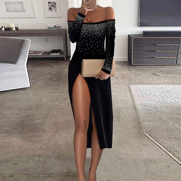 casual dresses autumn slash neck rhinestone split dress women black slim elegant off shoulder ladies female party vestidos 2021, Black;gray
casual dresses autumn slash neck rhinestone split dress women black slim elegant off shoulder ladies female party vestidos 2021, Black;gray