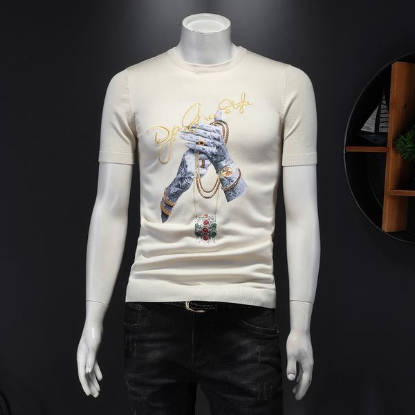 2021 spring european and american style net red trend shortsleeved knitted tshirt round neck slim mens personality bottoming shirt, White;black
2021 spring european and american style net red trend shortsleeved knitted tshirt round neck slim mens personality bottoming shirt, White;black