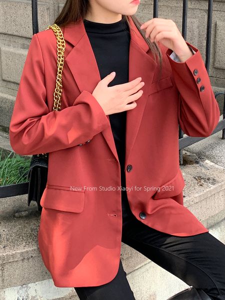 2021 spring female elegante office lady notched collar long-sleeved single breasted loose red minimalist blazer coat 8p016, Black;brown
2021 spring female elegante office lady notched collar long-sleeved single breasted loose red minimalist blazer coat 8p016, Black;brown