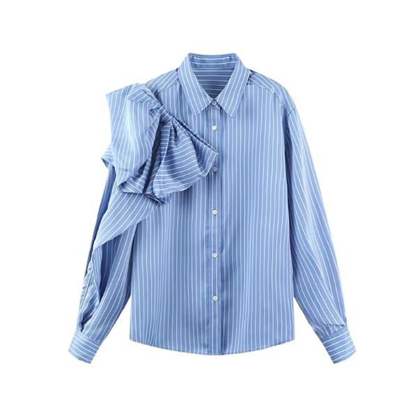 women's blouses & shirts fashion appliques bow striped women vintage baggy loose long sleeve collared button up shirt spring autumn, White 
women's blouses & shirts fashion appliques bow striped women vintage baggy loose long sleeve collared button up shirt spring autumn, White