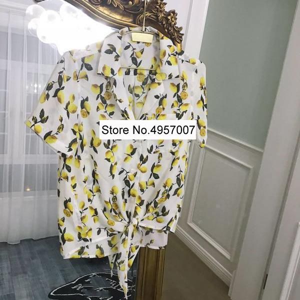 women's blouses & shirts elfstyle women lemon printed blouse with short sleeve ties hem - female printing shirt, White
women's blouses & shirts elfstyle women lemon printed blouse with short sleeve ties hem - female printing shirt, White
