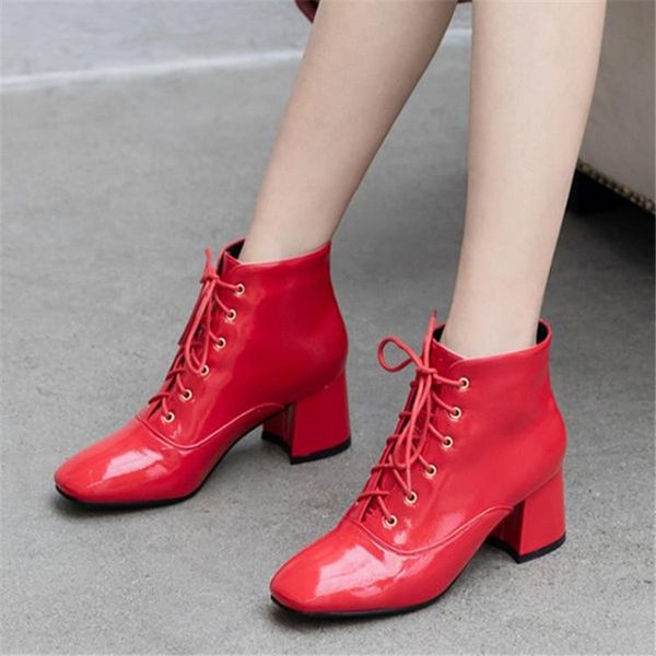 boots pxelena mature lace up office lady daily ankle women patent leather chunky block high heels winter square toe shoes, Black
boots pxelena mature lace up office lady daily ankle women patent leather chunky block high heels winter square toe shoes, Black