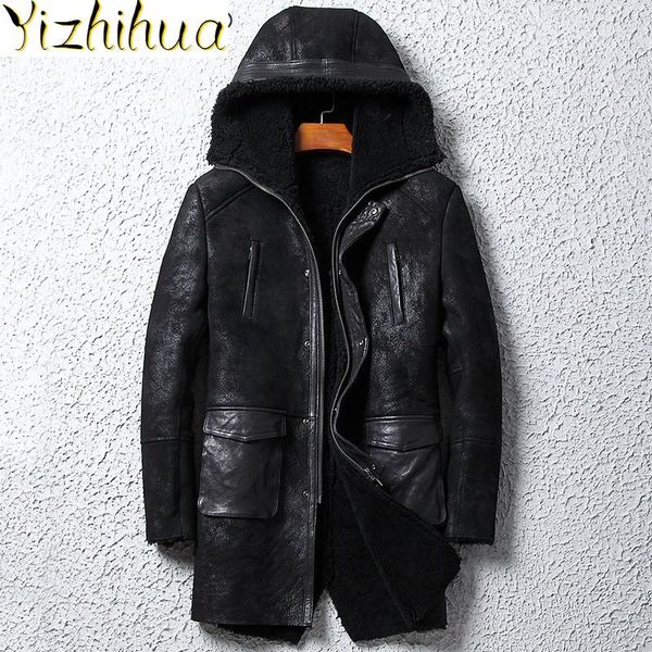 men's leather & faux azazel genuine jacket men winter real fur coat hooded shearling sheepskin coats long wpjm2005 kj3805, Black 
men's leather & faux azazel genuine jacket men winter real fur coat hooded shearling sheepskin coats long wpjm2005 kj3805, Black