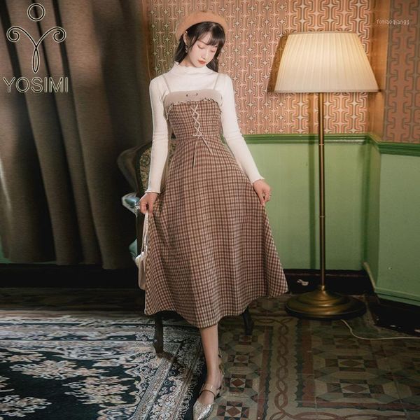 women's tracksuits yosimi two piece sets 2021 winter white full sleeve sweater and mid-calf plaid woolen strap dress two-piece outfits, Gray
women's tracksuits yosimi two piece sets 2021 winter white full sleeve sweater and mid-calf plaid woolen strap dress two-piece outfits, Gray