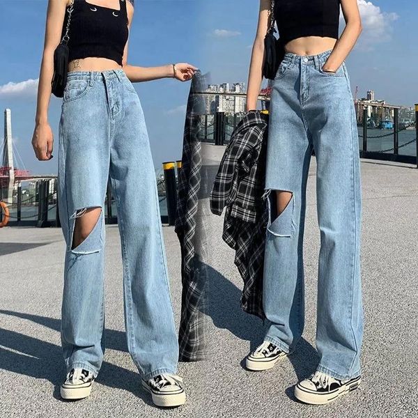 women's pants & capris arrival hole jeans 2021 vintage high waist denim womens wide leg simplicity wild trousers ladies, Black;white
women's pants & capris arrival hole jeans 2021 vintage high waist denim womens wide leg simplicity wild trousers ladies, Black;white