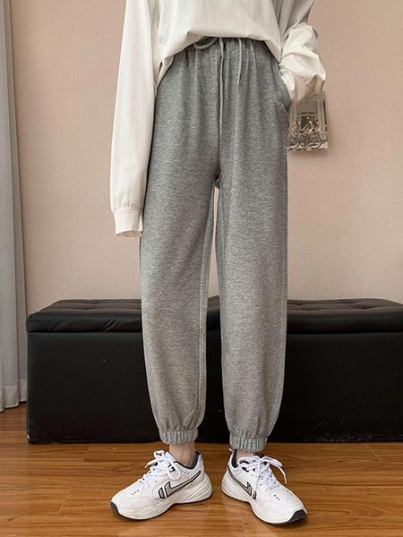women's pants & capris sportswear early autumn 2021 korean version loose high waist thin wide leg grey casual leggings, Black;white 
women's pants & capris sportswear early autumn 2021 korean version loose high waist thin wide leg grey casual leggings, Black;white