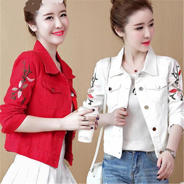 women's jackets 2021 spring autumn fashion short lapel long sleeve embroidered loose denim jacket trend h138, Black;brown
women's jackets 2021 spring autumn fashion short lapel long sleeve embroidered loose denim jacket trend h138, Black;brown