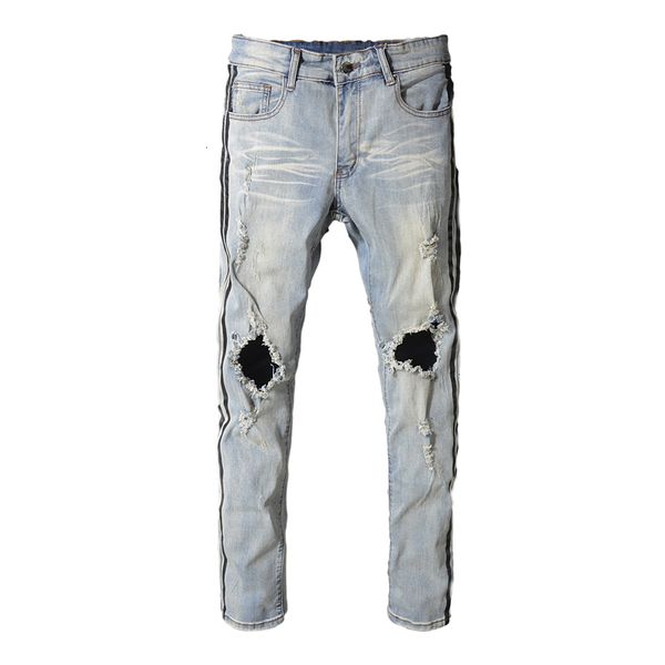 2021 men's male trousers summer slim fit jeans knee holes beggar denim light-colored social guy pants nmfk, Blue
2021 men's male trousers summer slim fit jeans knee holes beggar denim light-colored social guy pants nmfk, Blue