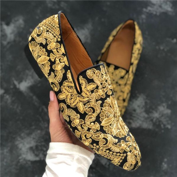 dress shoes spring and autumn men's wedding gold embroidery loafer fashion nightclub party, Black
dress shoes spring and autumn men's wedding gold embroidery loafer fashion nightclub party, Black