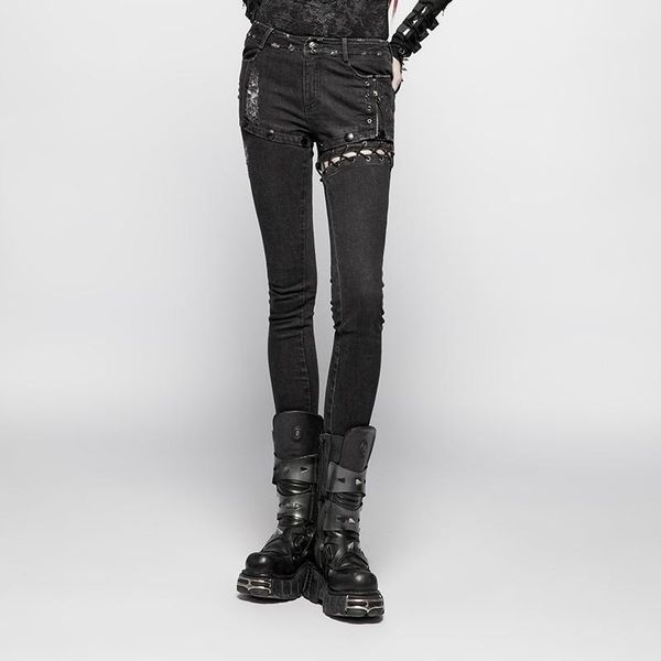 women's pants & capris industrial style with distressed laced pencil women punk heavy metal denim streetwear jeans for rave, Black;white
women's pants & capris industrial style with distressed laced pencil women punk heavy metal denim streetwear jeans for rave, Black;white