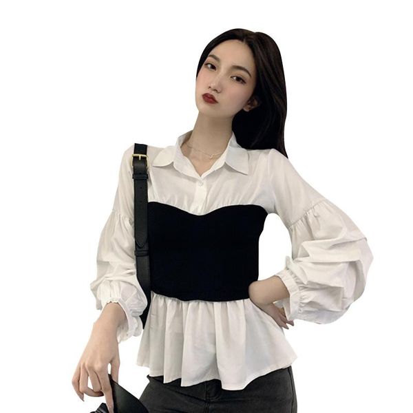 women's blouses & shirts blouse women shirt fake two pieces waist slimming long sleeves ladies bl016, White
women's blouses & shirts blouse women shirt fake two pieces waist slimming long sleeves ladies bl016, White