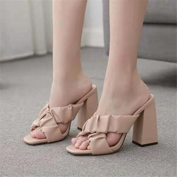 slippers pleated ladies summer fashion party high heels shoes gladiator slides sandals women, Black