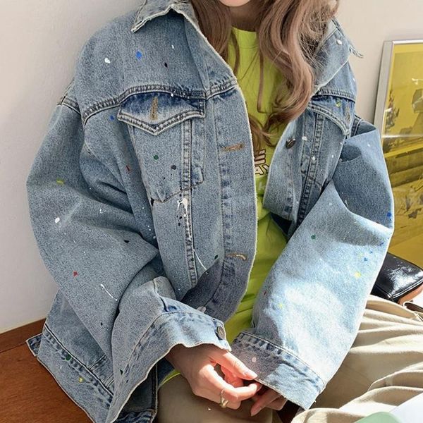 vintage paint style colorful dot print long jean jacket women fashion turn-down collar long sleeve loose coat, Black;brown
vintage paint style colorful dot print long jean jacket women fashion turn-down collar long sleeve loose coat, Black;brown