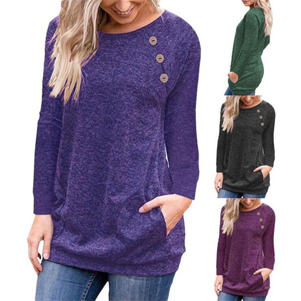 women's t-shirt autumn pocket button decoration casual o-neck long sleeve solid fashion street plus size ladies tees 3xl, White
women's t-shirt autumn pocket button decoration casual o-neck long sleeve solid fashion street plus size ladies tees 3xl, White