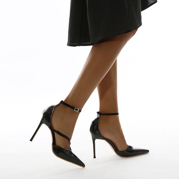 dress shoes women's narrow band patchwork solid buckle strap high heels pointed toe women pumps, Black
dress shoes women's narrow band patchwork solid buckle strap high heels pointed toe women pumps, Black