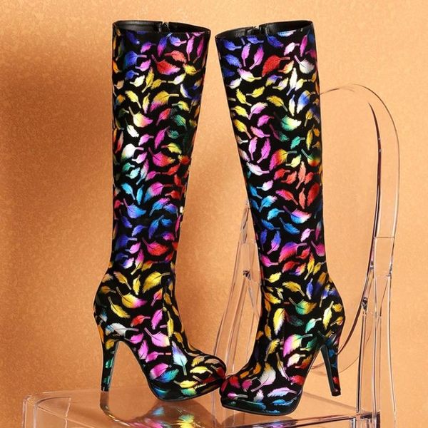 boots us4-11 womens leather flowers leaves printed mixed colors knee thigh warm winter stilettos high heel zip shoes plus sz, Black
boots us4-11 womens leather flowers leaves printed mixed colors knee thigh warm winter stilettos high heel zip shoes plus sz, Black