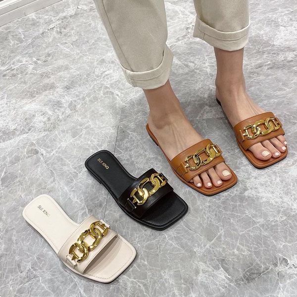 slippers summer fashion metal chain decorated flat sandals women female slip on slides casual outdoor flip flops beach shoes, Black
slippers summer fashion metal chain decorated flat sandals women female slip on slides casual outdoor flip flops beach shoes, Black