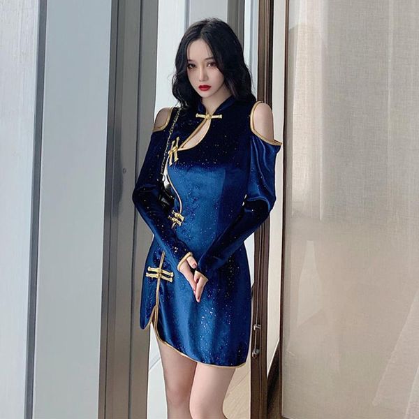 party dresses style off shoulder long sleeve glittering nightclub bar little woman design sense retro cheongsam buttock dress, White;black
party dresses style off shoulder long sleeve glittering nightclub bar little woman design sense retro cheongsam buttock dress, White;black