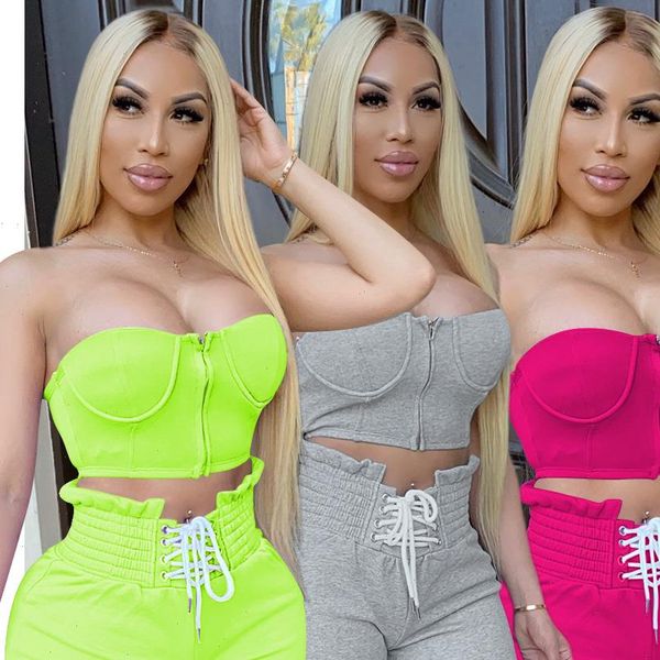 2021 solid two piece set strapless zipper crop high waist trousers women sets streetwear two piece sets, Gray
2021 solid two piece set strapless zipper crop high waist trousers women sets streetwear two piece sets, Gray