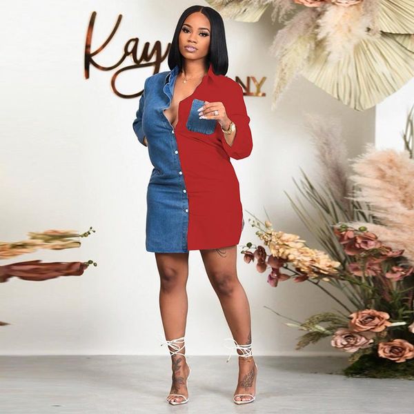 casual dresses autumn denim stitching dress women 2021 button up pocket blue long sleeve mini plus size vestidos s-2xl, Black;gray
casual dresses autumn denim stitching dress women 2021 button up pocket blue long sleeve mini plus size vestidos s-2xl, Black;gray