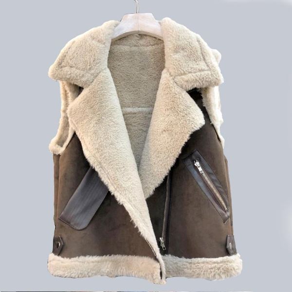 women's fur & faux lambskin one body small waistcoat women short 2021 winter wear korean loose thickened deerskin coat, Black
women's fur & faux lambskin one body small waistcoat women short 2021 winter wear korean loose thickened deerskin coat, Black