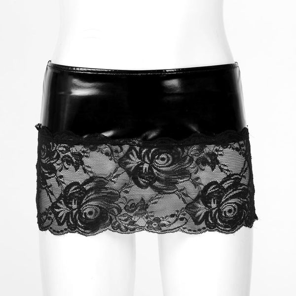 women's panties women see-through lace patchwork patent leather miniskirt low waist elastic waistband skirt for club dance performance, Black;pink
women's panties women see-through lace patchwork patent leather miniskirt low waist elastic waistband skirt for club dance performance, Black;pink