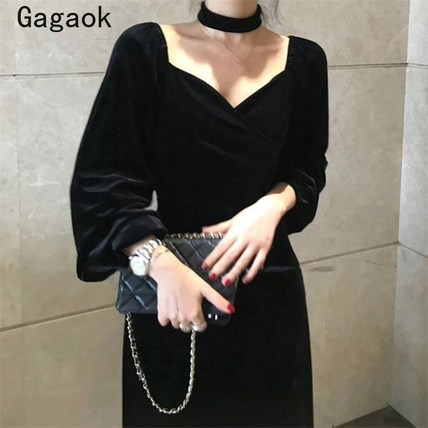 woman dress spring autumn solid a-line vintage puff sleeve midi dresses korean slim chic fashuion vestidos 210531, Black;gray
woman dress spring autumn solid a-line vintage puff sleeve midi dresses korean slim chic fashuion vestidos 210531, Black;gray