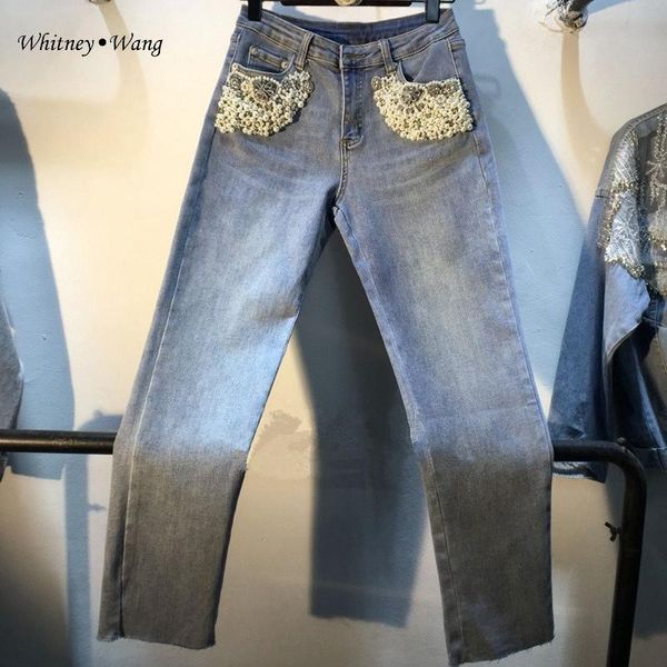 women's jeans whitney wang 2021 autumn fashion streetwear diamonds pearls beading pockets women denim pants, Blue
women's jeans whitney wang 2021 autumn fashion streetwear diamonds pearls beading pockets women denim pants, Blue